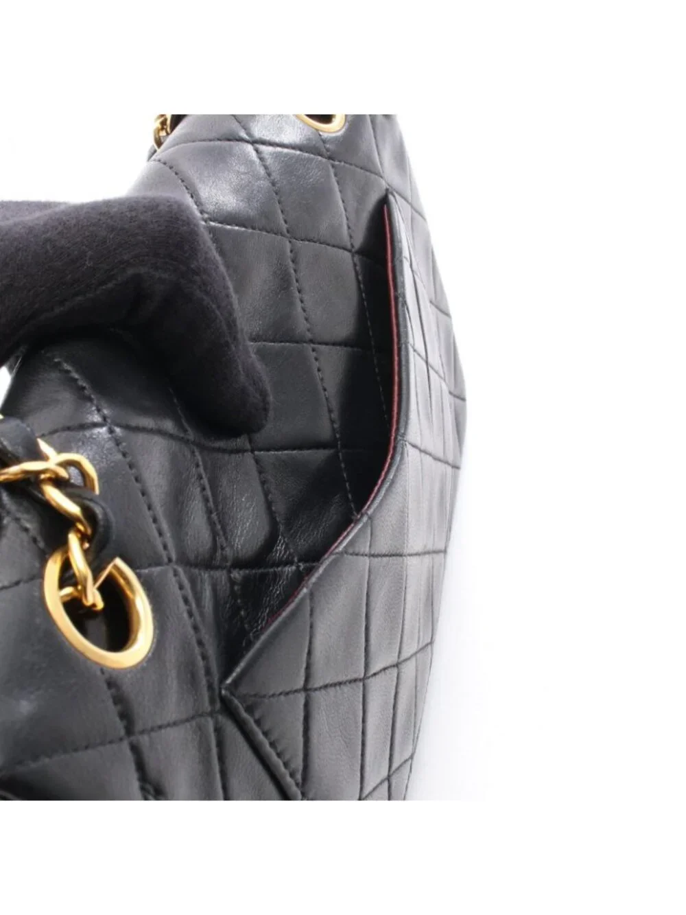 Chanel Shoulder Bag Quilted Double Flap Black Lambskin Chain